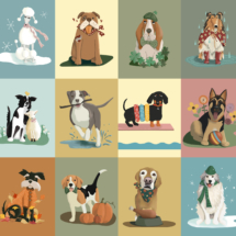 Vintage dogs, dog breeds, seasonal